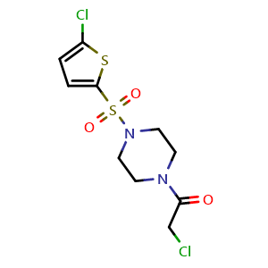 Chemical structure of 2-Chloro-1-{4-[(5-chlorothiophen-2-yl)sulfonyl]piperazin-1-yl}ethan-1-one , CAS 923775-35-3, AChemBlock Y221663