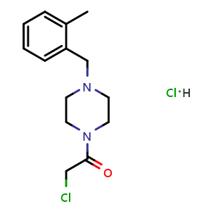 Chemical structure of 2-Chloro-1-{4-[(2-methylphenyl)methyl]piperazin-1-yl}ethan-1-one hydrochloride , CAS 1049720-70-8, AChemBlock Y221664