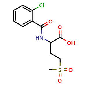 Chemical structure of 2-[(2-chlorophenyl)formamido]-4-methanesulfonylbutanoic acid , CAS 1025058-89-2, AChemBlock Y221671