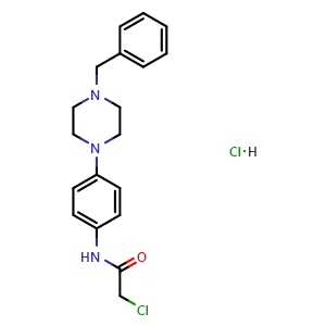 Chemical structure of n-[4-(4-benzylpiperazin-1-yl)phenyl]-2-chloroacetamide hydrochloride , CAS 1052546-88-9, AChemBlock Y221674