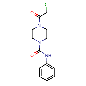 Chemical structure of 4-(2-Chloroacetyl)-n-phenylpiperazine-1-carboxamide , CAS 923125-02-4, AChemBlock Y221688