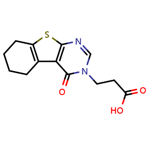 Chemical structure of 3-{3-oxo-8-thia-4,6-diazatricyclo[7.4.0.0,2,7]trideca-1(9),2(7),5-trien-4-yl}propanoic acid , CAS 450394-87-3, AChemBlock Y221691