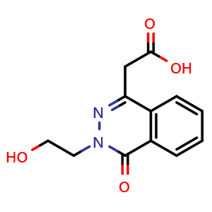 Chemical structure of 2-[3-(2-hydroxyethyl)-4-oxo-3,4-dihydrophthalazin-1-yl]acetic acid , CAS 923247-91-0, AChemBlock Y221724