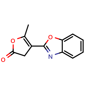 Chemical structure of 4-(1,3-Benzoxazol-2-yl)-5-methyl-2,3-dihydrofuran-2-one , CAS 923189-35-9, AChemBlock Y221726