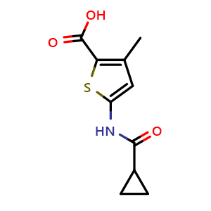 Chemical structure of 5-Cyclopropaneamido-3-methylthiophene-2-carboxylic acid , CAS 923126-67-4, AChemBlock Y221727