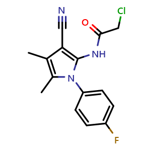 Chemical structure of 2-Chloro-n-[3-cyano-1-(4-fluorophenyl)-4,5-dimethyl-1h-pyrrol-2-yl]acetamide , CAS 923723-55-1, AChemBlock Y221728