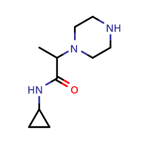 Chemical structure of n-Cyclopropyl-2-(piperazin-1-yl)propanamide , CAS 923225-24-5, AChemBlock Y221737