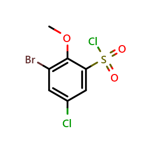 Chemical structure of 3-Bromo-5-chloro-2-methoxybenzene-1-sulfonyl chloride , CAS 885532-56-9, AChemBlock Y221761