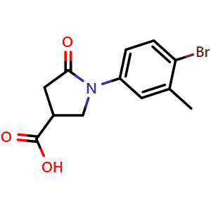 Chemical structure of 1-(4-Bromo-3-methylphenyl)-5-oxopyrrolidine-3-carboxylic acid , CAS 361463-74-3, AChemBlock Y221768