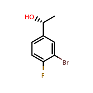 Chemical structure of (1r)-1-(3-Bromo-4-fluorophenyl)ethan-1-ol , CAS 1212136-05-4, AChemBlock Y221801