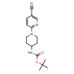 Chemical structure of Tert-butyl n-[1-(5-cyanopyridin-2-yl)piperidin-4-yl]carbamate , CAS 252577-86-9, AChemBlock Y221826
