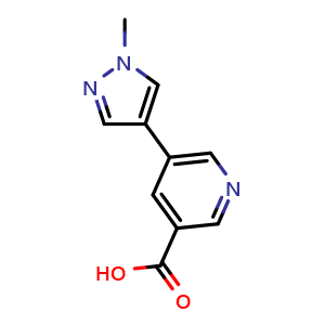 Chemical structure of 5-(1-Methyl-1h-pyrazol-4-yl)pyridine-3-carboxylic acid , CAS 1055971-67-9, AChemBlock Y221829