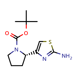 Chemical structure of Tert-butyl (2s)-2-(2-amino-1,3-thiazol-4-yl)pyrrolidine-1-carboxylate , CAS 887475-97-0, AChemBlock Y221831