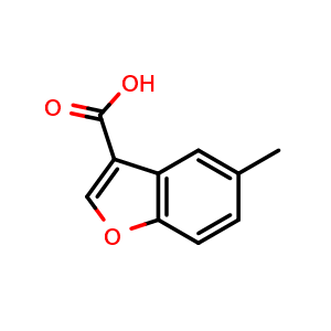 Chemical structure of 5-Methyl-1-benzofuran-3-carboxylic acid , CAS 93670-26-9, AChemBlock Y221841