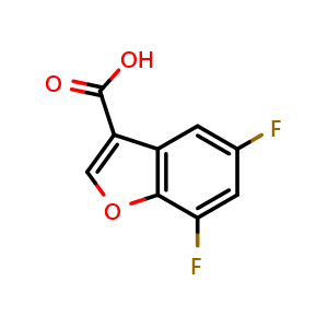 Chemical structure of 5,7-Difluoro-1-benzofuran-3-carboxylic acid , CAS 1504512-59-7, AChemBlock Y221842