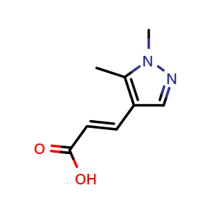Chemical structure of (2e)-3-(1,5-Dimethyl-1h-pyrazol-4-yl)prop-2-enoic acid , CAS 689251-96-5, AChemBlock Y221852