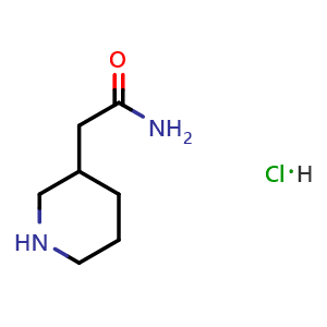 Chemical structure of 2-(Piperidin-3-yl)acetamide hydrochloride , CAS 1375472-37-9, AChemBlock Y221865