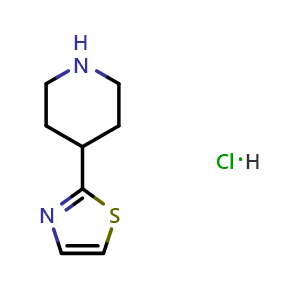 Chemical structure of 2-(Piperidin-4-yl)thiazole hydrochloride , CAS 690262-03-4, AChemBlock Y221868