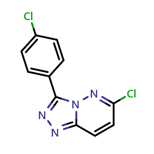 Chemical structure of 6-Chloro-3-(4-chlorophenyl)-[1,2,4]triazolo[4,3-b]pyridazine , CAS 7190-81-0, AChemBlock Y221879