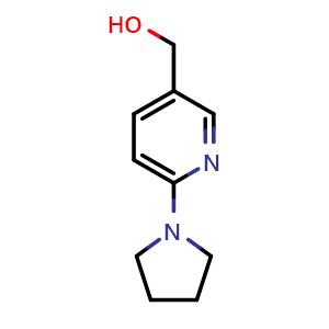 Chemical structure of (6-(Pyrrolidin-1-yl)pyridin-3-yl)methanol , CAS 690632-01-0, AChemBlock Y221903