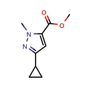 Chemical structure of Methyl 3-cyclopropyl-1-methyl-1h-pyrazole-5-carboxylate , CAS 167408-64-2, AChemBlock Y221932