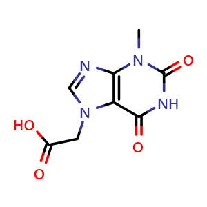 Chemical structure of 2-(3-Methyl-2,6-dioxo-1,2,3,6-tetrahydro-7h-purin-7-yl)acetic acid , CAS 102838-43-7, AChemBlock Y221936