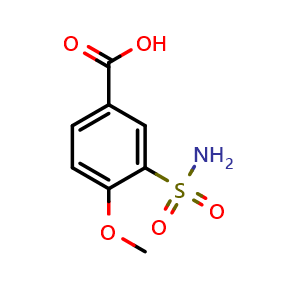 Chemical structure of 4-Methoxy-3-sulfamoylbenzoic acid , CAS 20532-06-3, AChemBlock Y221987