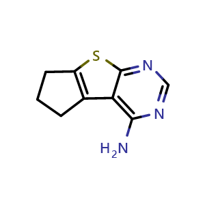 Chemical structure of 6,7-Dihydro-5H-cyclopenta[4,5]thieno[2,3-d]pyrimidin-4-amine , CAS 199277-87-7, AChemBlock Y222002
