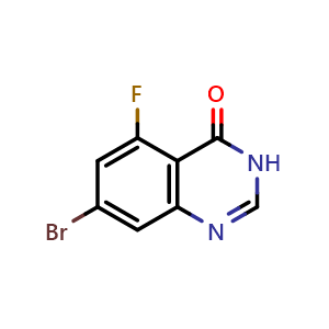 Chemical structure of 7-Bromo-5-fluoroquinazolin-4(3H)-one , CAS 2101294-63-5, AChemBlock Y222010