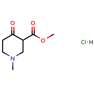 Chemical structure of Methyl 1-methyl-4-oxopiperidine-3-carboxylate hydrochloride , CAS 13049-77-9, AChemBlock Y222022