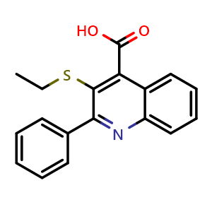 Chemical structure of 3-(Ethylthio)-2-phenylquinoline-4-carboxylic acid , CAS 353761-06-5, AChemBlock Y222037