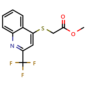 Chemical structure of Methyl 2-((2-(trifluoromethyl)quinolin-4-yl)thio)acetate , CAS 175203-42-6, AChemBlock Y222039
