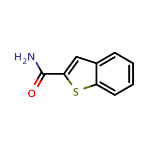 Chemical structure of Benzo[b]thiophene-2-carboxamide , CAS 6314-42-7, AChemBlock Y222050