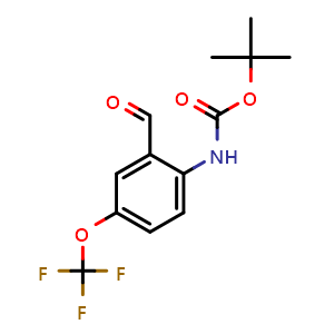 Chemical structure of Tert-butyl (2-formyl-4-(trifluoromethoxy)phenyl)carbamate , CAS 505084-60-6, AChemBlock Y222053
