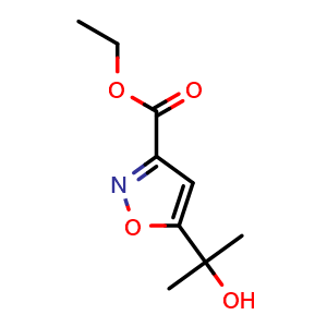 Chemical structure of Ethyl 5-(2-hydroxypropan-2-yl)isoxazole-3-carboxylate , CAS 861136-16-5, AChemBlock Y222058