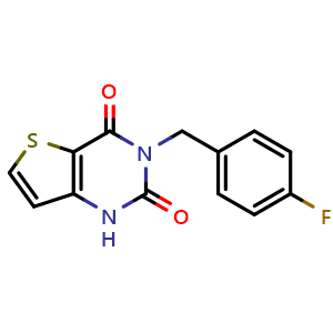 Chemical structure of 3-(4-Fluorobenzyl)thieno[3,2-d]pyrimidine-2,4(1H,3H)-dione , CAS 1232807-82-7, AChemBlock Y222063