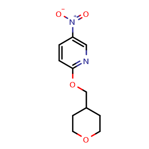 Chemical structure of 5-Nitro-2-((tetrahydro-2H-pyran-4-yl)methoxy)pyridine , CAS 1287218-29-4, AChemBlock Y222088