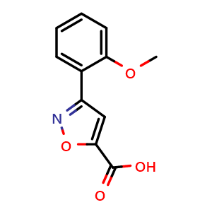 Chemical structure of 3-(2-Methoxy-phenyl)-isoxazole-5-carboxylic acid , CAS 885273-84-7, AChemBlock Y222096