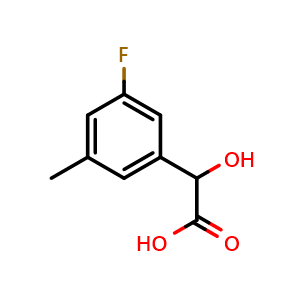 Chemical structure of 2-(3-Fluoro-5-methylphenyl)-2-hydroxyacetic acid , CAS 1214372-77-6, AChemBlock Y222110