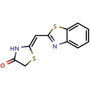 Chemical structure of 2-(Benzo[d]thiazol-2-ylmethylene)thiazolidin-4-one , CAS 380193-87-3, AChemBlock Y222130