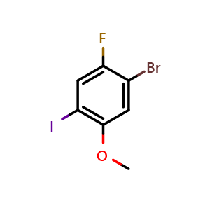 Chemical structure of 1-Bromo-2-fluoro-4-iodo-5-methoxybenzene , CAS 1447671-70-6, AChemBlock Y222166