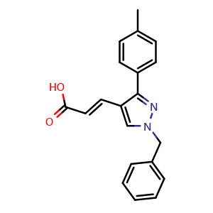 Chemical structure of 3-(1-Benzyl-3-(p-tolyl)-1H-pyrazol-4-yl)acrylic acid , CAS 1006494-30-9, AChemBlock Y222172