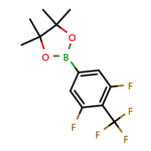 Chemical structure of 2-(3,5-Difluoro-4-(trifluoromethyl)phenyl)-4,4,5,5-tetramethyl-1,3,2-dioxaborolane , CAS 1251844-06-0, AChemBlock Y222174