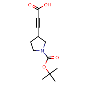 Chemical structure of 3-(1-(tert-Butoxycarbonyl)pyrrolidin-3-yl)propiolic acid , CAS 2172597-24-7, AChemBlock Y222208