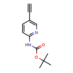 Chemical structure of tert-Butyl (5-ethynylpyridin-2-yl)carbamate , CAS 832698-01-8, AChemBlock Y222210