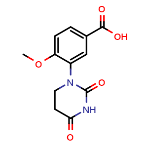Chemical structure of 3-(2,4-Dioxotetrahydropyrimidin-1(2H)-yl)-4-methoxybenzoic acid , CAS 2377643-33-7, AChemBlock Y222233