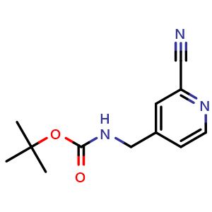 Chemical structure of tert-Butyl ((2-cyanopyridin-4-yl)methyl)carbamate , CAS 214472-06-7, AChemBlock Y222258