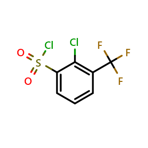 Chemical structure of 2-Chloro-3-(trifluoromethyl)benzenesulfonyl chloride , CAS 1214346-10-7, AChemBlock Y222282