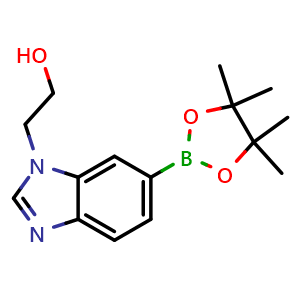 Chemical structure of 2-(6-(4,4,5,5-Tetramethyl-1,3,2-dioxaborolan-2-yl)-1H-benzo[d]imidazol-1-yl)ethan-1-ol , CAS 1491137-94-0, AChemBlock Y222301