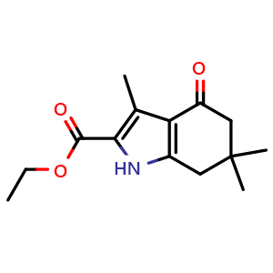 Chemical structure of Ethyl 3,6,6-trimethyl-4-oxo-4,5,6,7-tetrahydro-1H-indole-2-carboxylate , CAS 37711-24-3, AChemBlock Y222335